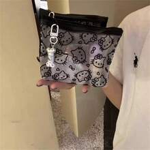 SANRIO Túi mỹ phẩm lưới Hello Kitty, túi đựng đồ trang điểm khóa kéo trong suốt dễ thương có mặt dây chuyền xương, túi đựng đồ trang điểm dung tích lớn, túi trang điểm chống ô nhiễm, túi đựng đồ vệ sinh cá nhân du lịch dễ thương cho bé gái và phụ nữ - Nhiều màu - Xem 5