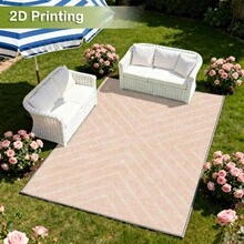Cashmere-Like Pale Peach Subtle Line Texture Pattern Printed Outdoor Rugs, Exquisite Carpet, Soft & Stylish, Versatile Decorative Style. Suitable For Various Settings Such As Home Decor, Room Deocr, Motorhomes, Terraces, Porchways, Balconies, Backyards, And Picnics. Easy To Clean And Machine Washable. Available In Multiple Sizes. - A - View 6