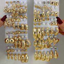 36/30/12pcs Random Golden & Silvery Elegant Versatile Metal Smooth Finish Fashion Earring Set - Yellow Gold - View 2