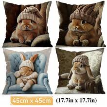 4pcs/1pc Cute Rabbit Pattern Pillow Cover, Single-Sided Printed Cushion Cover, Suitable For Living Room, Bedroom, Home Decor, All Seasons - Multicolor - View 16