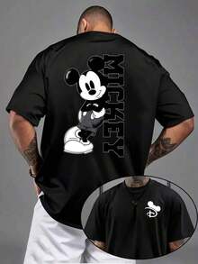 "Disney Authorized" New Disney Men's T-Shirt Made Of Pure Cotton, Mickey Mouse Cartoon Print, Disney Print, Crew Neck T-Shirt For Leisure And Comfort, Suitable For Sports And Everyday Wear, A Good Choice As A Gift And A Must-Have For Parties. - màu đen - Xem 1