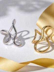 1 pieza Anillo ajustable y apilable de acero inoxidable con línea asimétrica, joyería de moda para mujer, adecuado para uso diario y fiestas - 1 plata - Ver 9