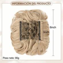 Extensión de cabello corto, rizado y despeinado, tipo coleta, fácil de colocar con peinetas elásticas, coleta con clip, coletero, moño, postizo, peluca, extensiones de cabello. - I9 - Ver 7