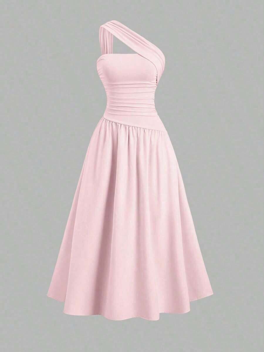 Vestido bandeau ajustado con hombros oblicuos para mujer - Rosa Pálido - Ver 1