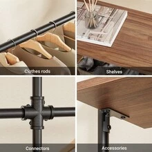 رف ملابس مثبت على الحائط من SoBuy مع 4 قضبان ملابس + 4 رفوف من MDF ، 265 * 48 * 220 سم ، خزانة ملابس صناعية سوداء مفتوحة رف ملابس بسعة تحميل 120 كجم للغرفة ، KLS19-SCH - الأسود - مشاهدة 8