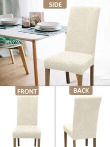 1pc/4pcs/6pcs Solid Color Jacquard Chair Covers, Removable Elastic Dining Chair Slipcovers, Suitable For Dining Room, Living Room, Home Decor - Beige - View 4