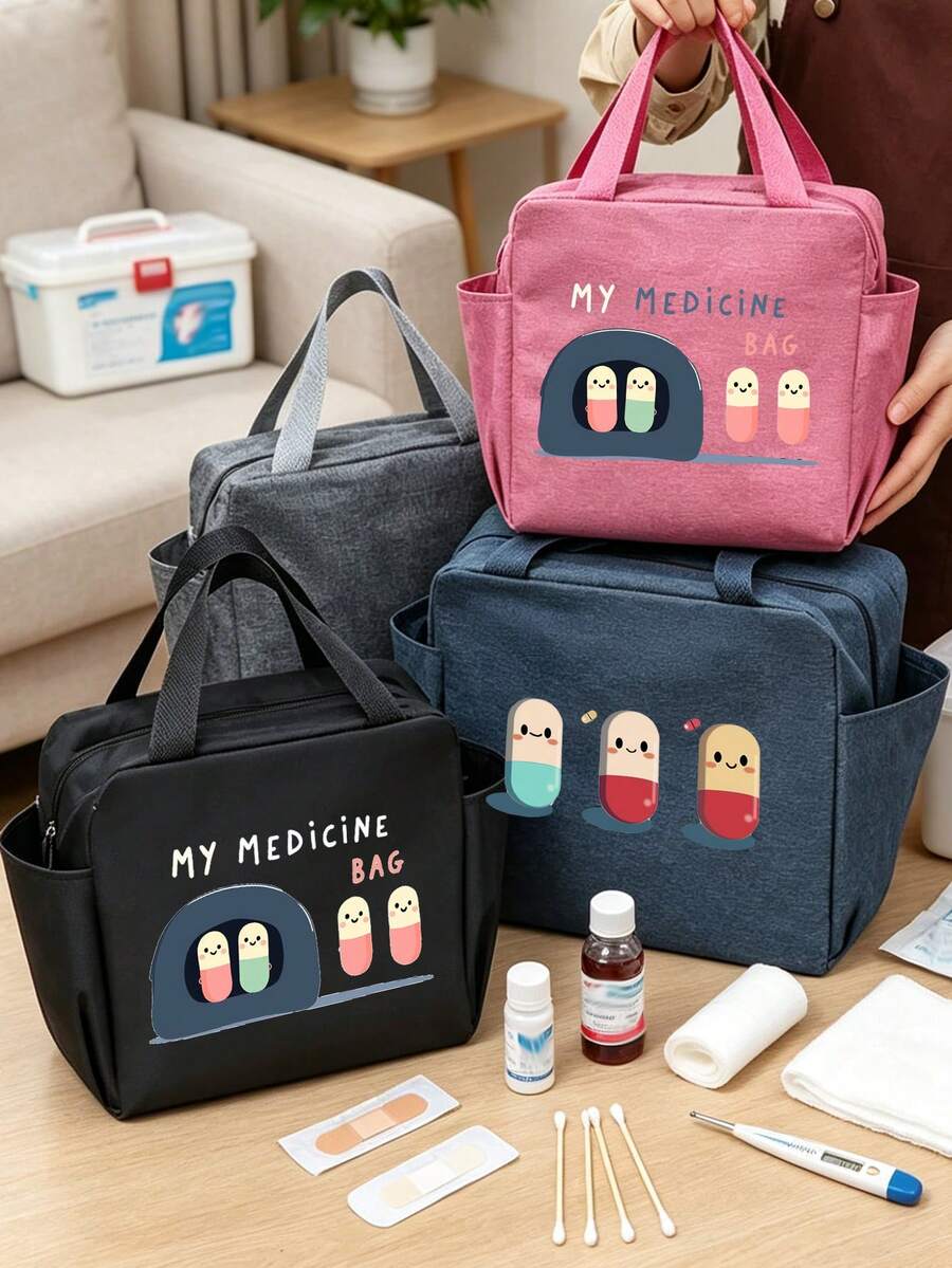 Kit de emergencia médica a prueba de humedad y polvo con patrones de píldoras de colores, organizador de medicamentos de repuesto, bolsa de almacenamiento con compartimentos múltiples, bolsa de maquillaje portátil para personal médico y trabajadores de oficina, bolsa de aseo y acicalamiento multifuncional para viajes de negocios, viajes diarios, uso doméstico, bolsa de primeros auxilios, estuche de pastillas, soporte de medicamentos, contenedor de cosméticos, bolsa de suministros de atención médica, artículo esencial para dormitorio y oficina, regalo de graduación - Multicolor - Ver 1