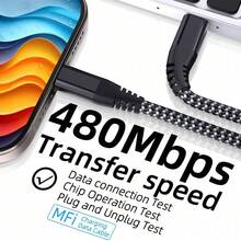1pc USB-C To Lightning Data Cable, Length 3.3/6.6/10ft, MFi Certified Fast Charging, Nylon Braided, Compatible With IPhone 13/12/11 Pro Max/XR/XS/8/7/6 Plus, Christmas/Family Gift - Multicolor-1 - View 8
