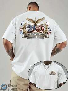 Camiseta de manga corta de estilo retro americano con estampados en la parte delantera y trasera que presentan un diseño conmemorativo del 250º aniversario, adecuada para uso diario en verano y como regalo de temática patriótica para amigos y familiares. - Blanco - Ver 8