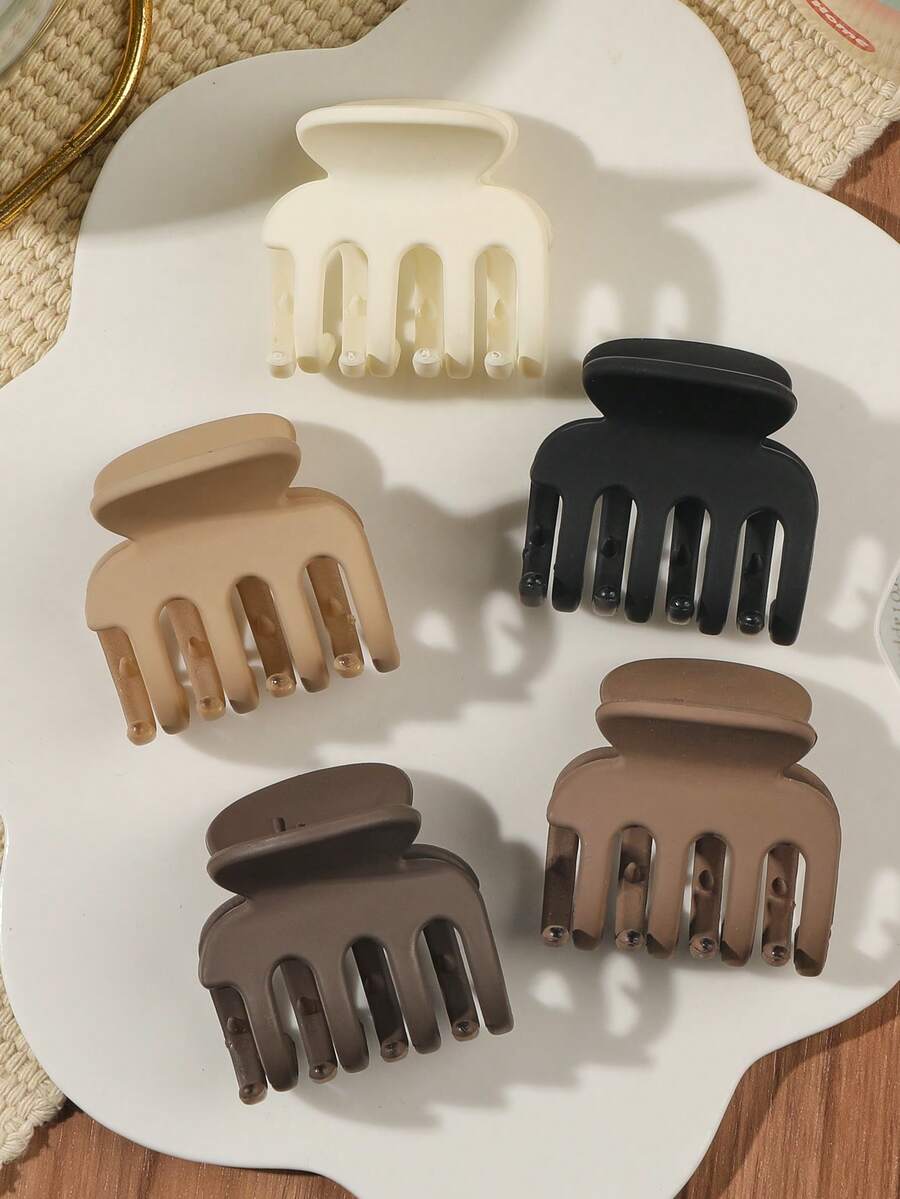 5pcs Set Earth Tone Claw Clips, Bangs Clips, Side Clips, Ponytail Clips, Korean Soft Minimalist Style Suitable For Daily, Commute, Travel, Date, Shopping, Afternoon Tea Vacay Hair Accessories - Multicolor - View 1