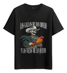Tshirt Muscle Freaks Rooster Skeleton Style Rooster Gambler - 黑色 - 查看 6