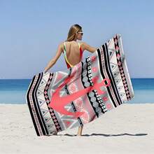 Red And White Striped Three-Color Anchor Printed Beach Bath Towels, Retro Navy Style Bath Towels, Nautical Color Block Anchor Pattern Bath Towels, Quick-Drying, Absorbent And Sand-Proof, Large Size, Light And Portable - D - View 7