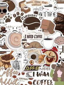 50pcs Coffee Addict Stickers Coffee Decorative Stickers For Laptop Suitcase Scrapbook Diy Decor - A - View 9