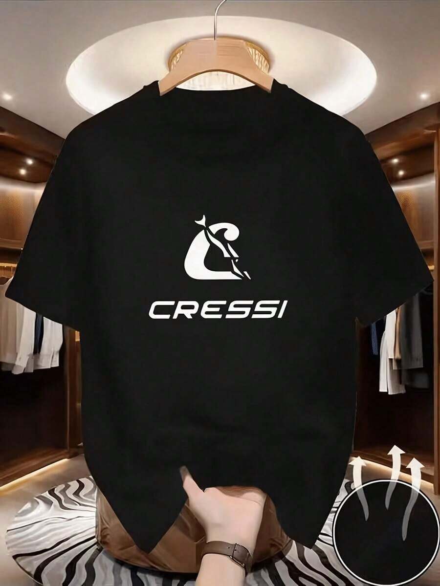 Men's Plus-Size T-Shirt With RadarCressi Logo Print, Perfect For Dates, Home Office, Or Coffee Shop. Machine Washable, An Ideal Choice For Mother's Day, St. Patrick's Day, Easter, And Other Holidays. Unisex. Loose-Fitting, Short-Sleeved, Crew-Neck Unisex Cotton T-Shirt With An Urban Vintage Style. - 黑色 - 查看 1