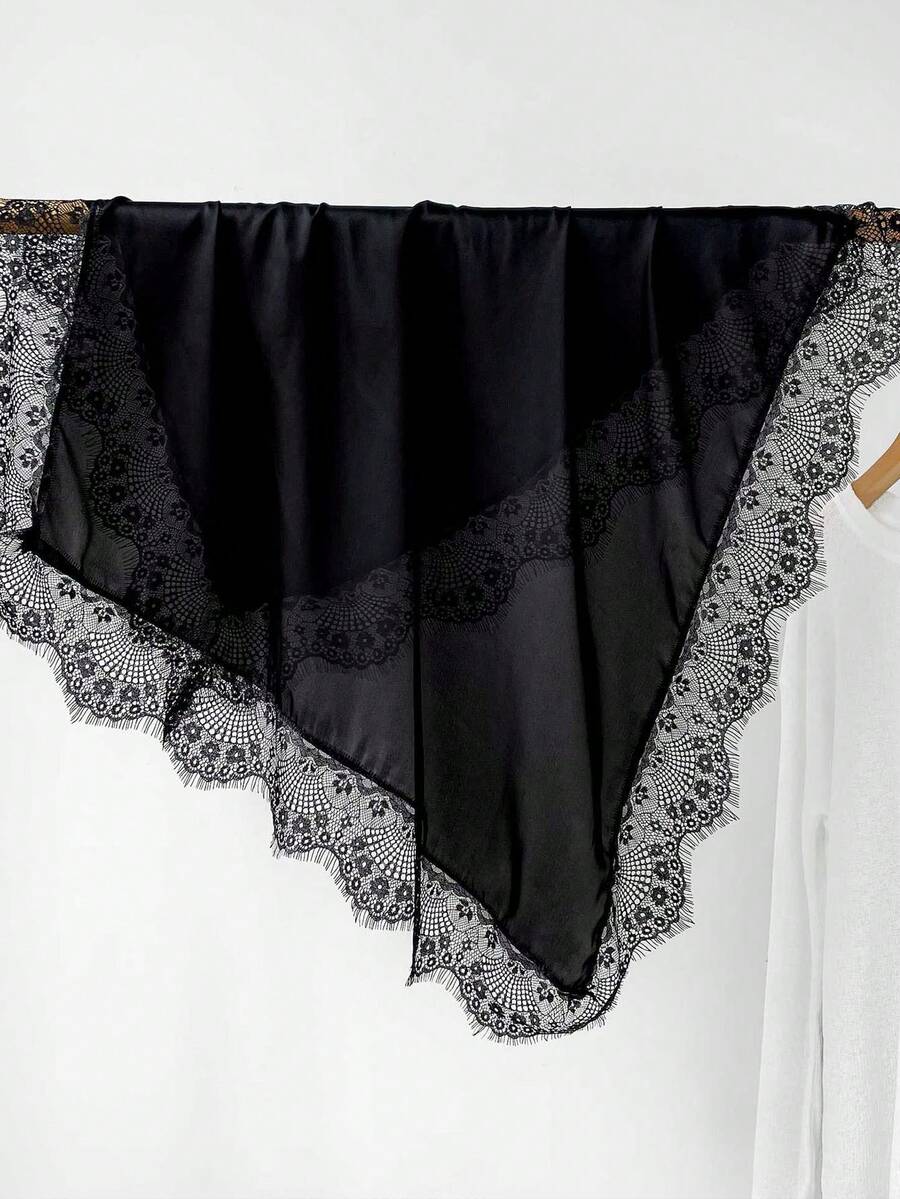 1pc Solid Color Scarf With Lace Trim, Chiffon Headscarf, Women Shawl, Wrap - Multicolor - View 1