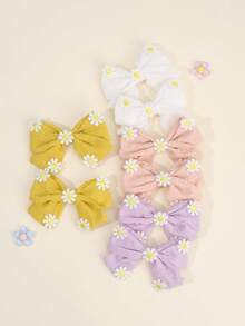 Set de 8 piezas de accesorios para el cabello de niñas con bordado floral, pinzas de pelo con margaritas lindas, pinzas de cocodrilo de poliéster minimalistas, adecuadas para atuendos de verano y uso diario casual, pinzas de pelo elegantes, accesorios de playa para adolescentes - Multicolor - Ver 4