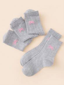 4 Pairs Women's Mid-Calf Socks, Bowknot Vertical Stripes, Breathable, Casual, Lightweight, Elastic, Daily All-Season Style - Grey - View 5