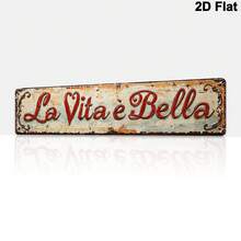 2D平面复古装饰牌“La Vita E Bella” - 16英寸 x 4英寸墙饰，农舍风格家居装饰，适用于客厅、卧室、厨房，完美的节日和母亲节礼物，无需电源，意大利家居装饰（款式随机） - A - 查看 1
