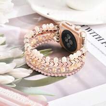1 Pack Beaded Stretch Solo Loop Band Compatible With Apple Watch Band 38mm 40mm 41mm 42mm 44mm 45mm 46mm 49mm For Women, Fashion Multi-Layer Crystal Beaded Elastic Nylon Strap For Apple Watch Series Ultra/SE/10/9/8/7/6/5/4/3/2/1 - Multicolor - View 2
