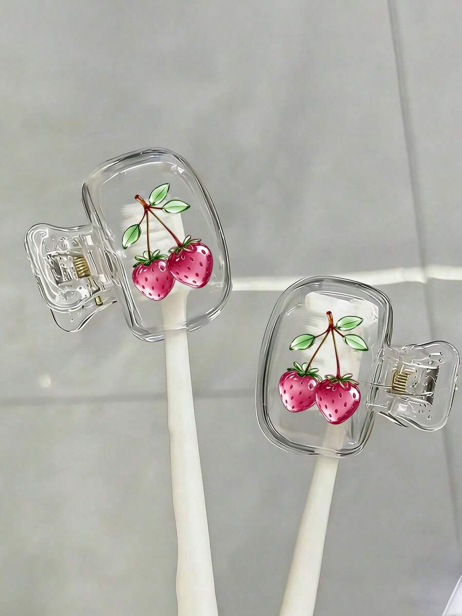 Strawberry Pattern Toothbrush Holders,Fun Fruit Theme,Cute Design,Cute Toothbrush Holder Travel Containers,Travel And Home Organizers With Clear Lids, Compact And Portable Design For Easy Carrying, Protects Toothbrush Heads, Features Dual Drainage And Ventilation, Suitable For Home, Dormitory, And Travel Use | Cute Toothbrush Head Organizer, Ideal For Bathroom Storage, Suitable For Home And Dormitory Use,Fun Design Toothpaste And Toothbrush Combo, Perfect For On-The-Go,Easy To Carry. - Multicolor - View 1