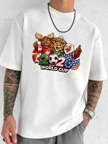 USA-Canada-Mexico World Cup Mascot Digital Pattern Print, Officially Licensed For The Football World Cup, 100% Cotton Men's T-Shirt, Summer Soft - White - View 6
