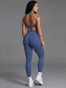 TNTOR Women's Matte Solid Color Seamless Racerback Sports Bra, Removable Padding, Enhances Bust Line, Open Back Single Strap Design, Yoga Bra Z232 Autumn Style - Dusty Blue - View 8