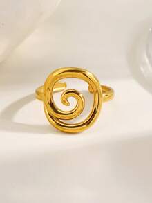 1pc 18K Gold Plated Stainless Steel Geometric Threaded Open Ring, Suitable For Women's Daily And Summer Vacation Wear - Multicolor - View 3