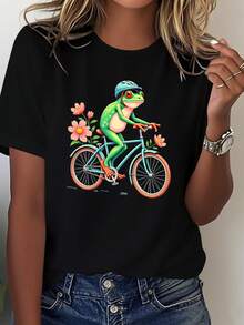 Pure Comfortable Women's T-Shirt With A Rancid Riding A Bicycle Surrounded By Flowers - Black - View 1