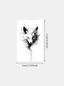 1 Sheet Of Herbal Tattoo Sticker - Ink Smoky Fog Wind Spirit Fox Dark Mysterious Personalized Vertical Tattoo Design, Temporary Tattoo Sticker, Washable PVC One-Time Use Waterproof And Sweat-Proof Hand-Arm-Waist-Abdomen-Back-Leg Non-Reflective Imitation Tattoo Design, Suitable For Travel, Music Festival, Games, Graduation Gifts, Daily Use. For 7-14 Days. - Black - View 6