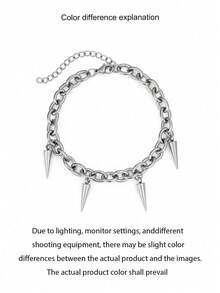 1pc Stainless Steel Men's Bracelet, Thick Chain Style, Rivet Cone Pendant , Punk Hip-Hop Style, Silver Color, Unisex, Suitable For Daily Commute, Cool Outfit, Dating, Clubbing, Versatile Accessory For Everyday Street Wear - Bracelet - View 3