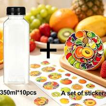 1pc/4pcs/10pcs - 120ml/250ml/450ml - Leak-Proof Transparent Plastic Juice Bottle - Suitable For Milkshakes, Milk And Homemade Drinks - Juicing Container With Fruit Stickers - Clear - View 30