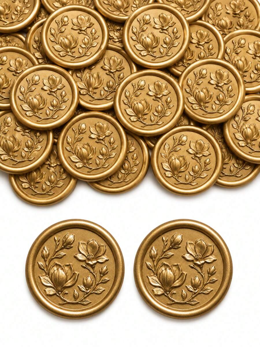 20/30/50/100pcs Magnolia Wax Seal Stickers, Self-Adhesive Envelope Wax Seals, Suitable For Wedding Invitations, Valentine's Day, Party Invitations, Gift Packaging - Magnolia - View 1