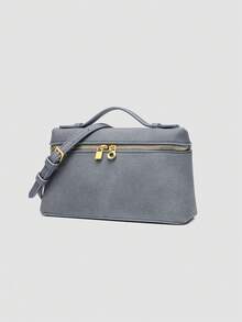1 pieza Bolso de hombro cuadrado de unicolor con textura de grano de litchi en PU, pequeño bolso de mano para mujer, adecuado para combinar con diaria, salidas, compras, fiestas, bol - Iron Gray - Ver 3