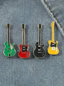 ZAKOL Vintage Metal Enamel Electric Guitar Brooch Unisex, Music Instrument Lapel Pin Badge Fashion Jewelry Gift - Multicolor - View 5