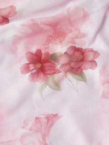 MEXSHEIN MOD Vestido ajustado de malla con volantes y estampado floral para mujeres, vestidos elegantes para mujeres, ropa de mujer, vintage, ropa hippie, vestido para baile de máscarasMEX 1LG8 - Rosa 2 - Ver 3