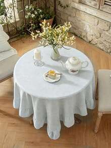 1pc Blue Plaid Tablecloth With Skirt, Fresh Style, Suitable For Daily Home Tabletop Decoration - Baby Blue - View 7