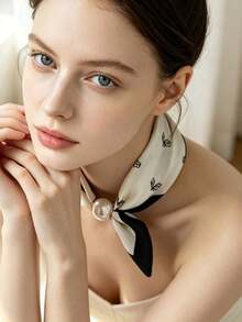 1件简约花卉磁性项链,珍珠吊坠丝巾项链,轻盈丝巾,百搭夏季配饰 - 彩色 - 查看 12