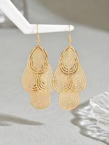 1 Pair Women's Fashion Minimalist 4-Piece Geometric Hollow Earrings, Versatile Daily Wear - Gold - E1397 - View 5