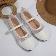 Women's Summer Breathable Cool Slip-On Shoes, New Korean Style Evening Vibe Driving Loafers, Student Elastic Floral Mesh Round Toe Flat Shoes - White - View 2
