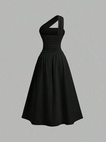 Vestido bandeau ajustado con hombros oblicuos para mujer - Negro - Ver 2