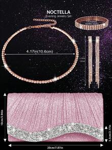 Noctella Borsa clutch da donna con cristalli scintillanti e strass, portafoglio da sera elegante e di lusso, nuova busta pieghettata alla moda, con set di gioielli composto da collana, orecchini e bracciale in cristallo, adatto per ragazze in festa, spose, regali per vacanze, borse da cerimonia, borse da festa, perfettamente abbinabile ad abiti da festa, da sera e con paillettes, l'accessorio perfetto per partecipare a balli - Rosa - Visualizzare 3