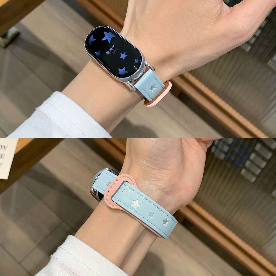 【新款时尚】适用于小米手环10/9/8的ML表带，优质皮革表带，星形设计，小众风格