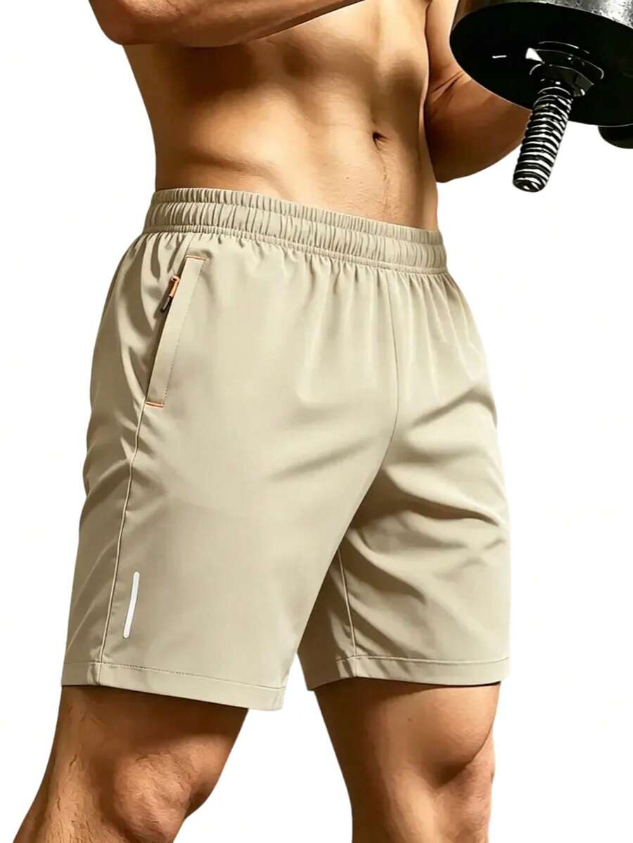 1pc Men's Summer Sports Casual Shorts Beach Shorts Army Green Elastic Waist With Drawstring Inner Lining Adjustable Comfort Basketball Running Workout City Commute Home Leisure Versatile Style - Khaki - View 1