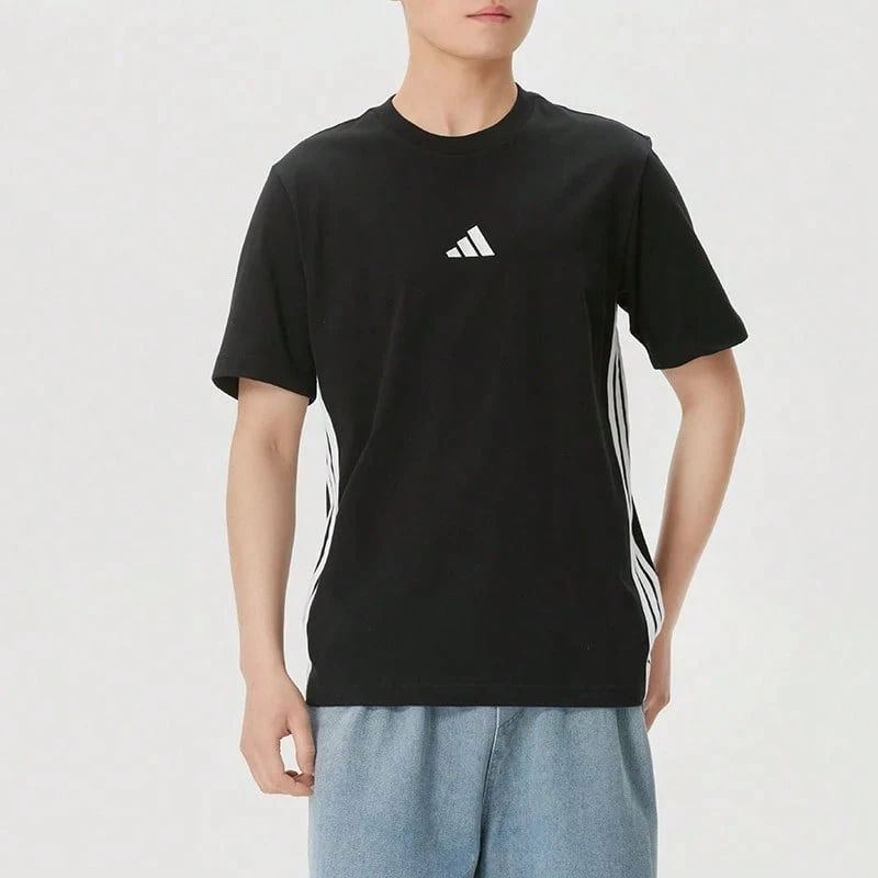 Adidas Comfortable, Soft, And Breathable Short-Sleeve T-Shirt For Men - Black and White - View 1