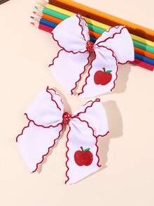 2pcs Back To School Hair Bows,Back To School Apple Hair Bow Clips,Fashion Hair Accessories For Stdent/Teen Back To School Party Gifts - White - View 5