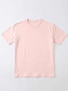 Women's Loose Crew Neck T-Shirt, All-Match Solid Color Short Sleeve Top, Soft & Breathable, Versatile For Daily Wear & Commute Pink Casual Summer - Pink - View 3