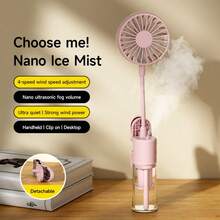 OBOVAY Portable Handheld Clip-On Mist Fan, 4-Speed Adjustable, Type-C USB Rechargeable Cooling Mini Fan With Flexible Hose, Humidifying Cold Air, Suitable For Office, Dorm, Stroller, Desk, 1200mAh - [Random Color] - View 2