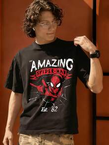Amazing Spider-Man Web Design Graphic T-Shirt For Men, 100% Cotton MARVEL Summer Streetwear Tee, Great Gift - 黑色 - 查看 3