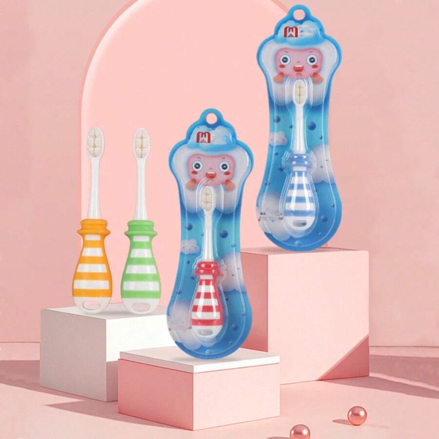 Anti-Choking, Anti-Bacterial Soft Bristle Cartoon Toothbrush, Premium - Multicolor - View 1