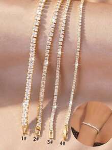 Pulsera de tenis con diamantes de imitación de varios tamaños, estilo hip-hop de lujo, base chapada en oro con diseño de "incrustación de diamantes cuadrados densos + estructura de cadena de tenis", combinando la vibra brillante del hip-hop con la sensación de joyería de lujo exquisita. Adecuada para estilo maduro, salidas diarias, estilismo de moda, reuniones casuales - Dorado - Ver 11